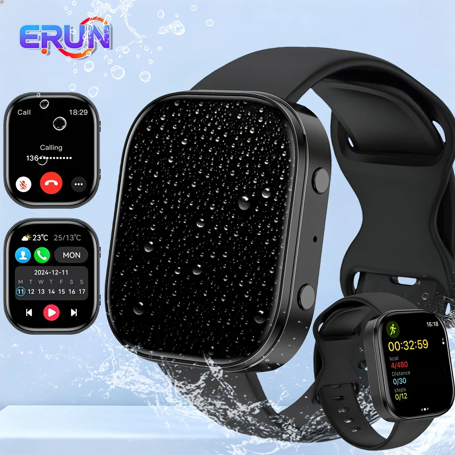 2026 New Smartwatch Unisex — IP68 waterproof smartwatch supporting wireless calling, message notifications, multiple sports modes, music and camera control, alarm clock, stopwatch, weather updates, USB charging, compatible with iPhone and Android systems,