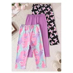 3-Pack Girls' Soft Elastic Slim Yoga Pants - Elastic Waistband, Comfortable Children's Sports Leggings, Suitable for Spring and Autumn, Children's Sportswear| Elastic Waistband Pants| Stretchable Fabric