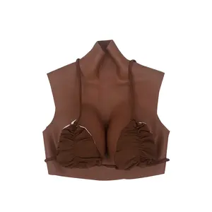 Chocolate Brown Color Silicone Breast Form High Neck Liquid Silicone Filled C to G Cup Size Soft Silicone Breastplate for Black People for Cosplay