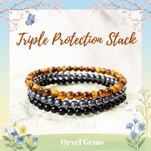Protect Your Energy Healing Crystal Bracelet Stack | 4mm Protection Stone Beads | Unisex Jewelry for Men & Women Stackable