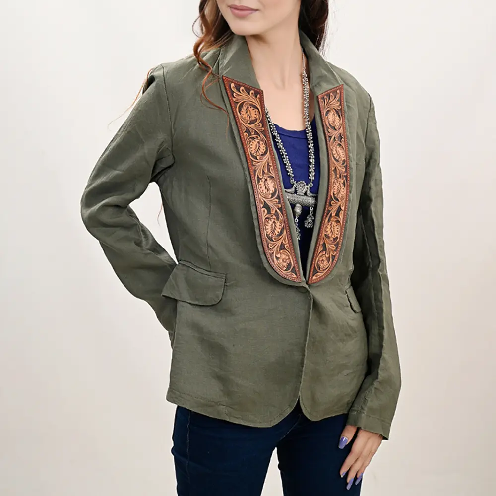 American Darling Genuine leather Hand tooled carved Women Blazer dress jacket | Vintage