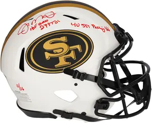 Joe Montana San Francisco 49ers Autographed Riddell Lunar Eclipse Speed Authentic Helmet with Career Stats Inscriptions - Limited Edition of 16 - Fanatics Authentic Certified