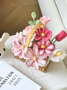 11-Piece Handmade Cotton Yarn Crochet Flower Bouquet - Loop & Bloom Galsang Knitted Set (No Vase), Mixed Roses & Calla Lilies, Bouquet-Shaped Decorative Mom Gift for Home Indoor Room Decor Anniversary, Knitted Artificial Flowers
