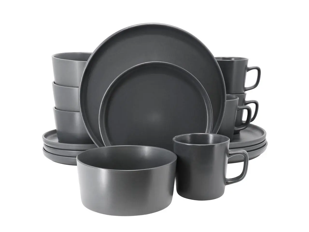 Elama Luxmatte Dark Grey 16 Piece Dinnerware Set Elama Luxmatte Dark Grey 16 Piece Dinnerware Set