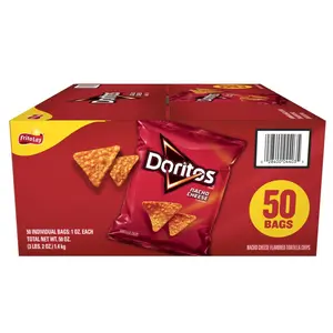 Frito Lay Doritos Nacho Cheese Tortilla Chips 1 oz 50 pk - Tasty Snack Food for Parties & Movie Nights