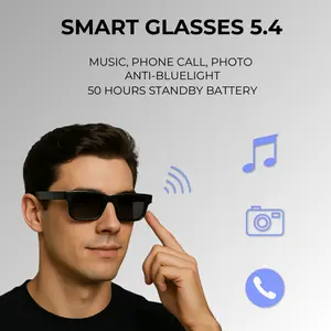 Newest Smart Glasses Bluetooth V5.4 , Touch Control | HD Calls & Lossless Music | IPX4 Waterproof | Magnetic charging | 50Hr Battery | Ultralight 30g Design for Men & Women