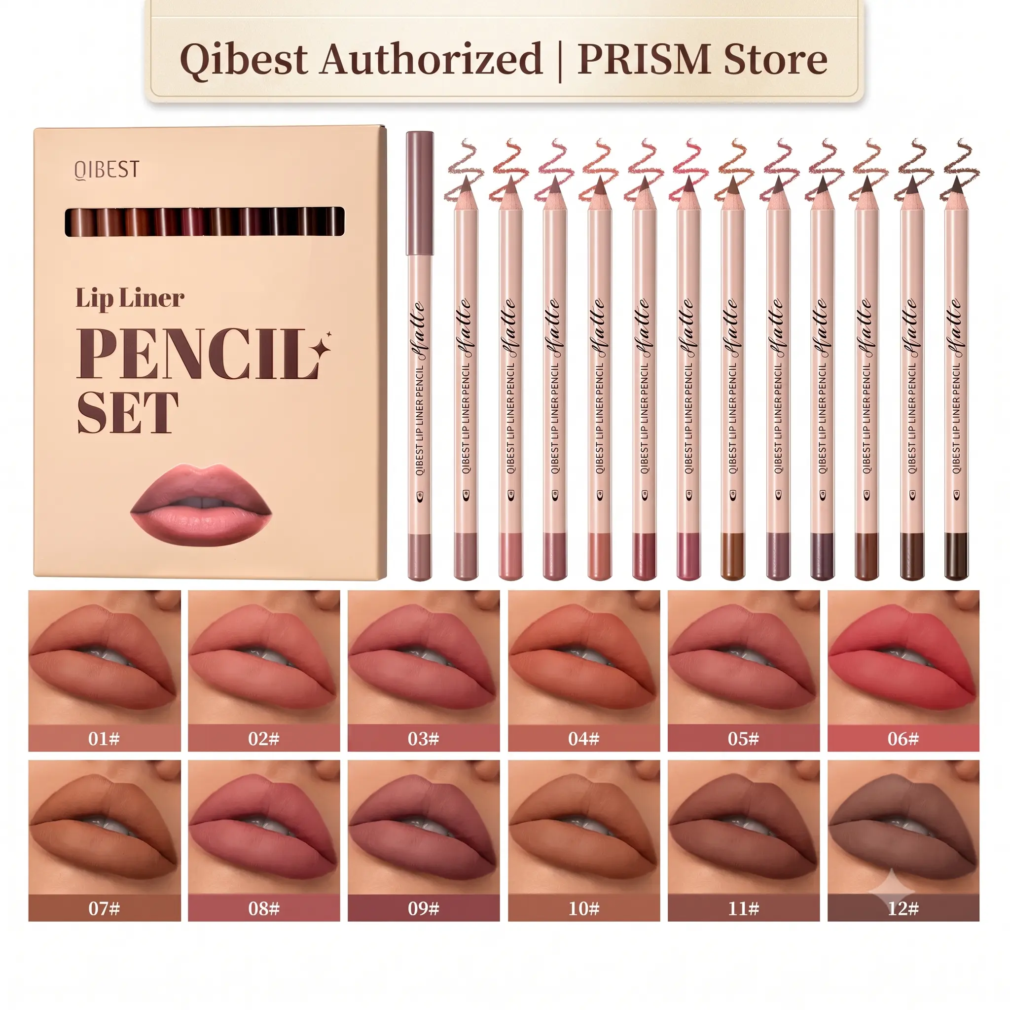 12-Piece Matte Lip Liner Pencil Cosmetic Set, Long-Lasting Velvet Finish, Assorted Colors for Daily Makeup & Beauty Essentials