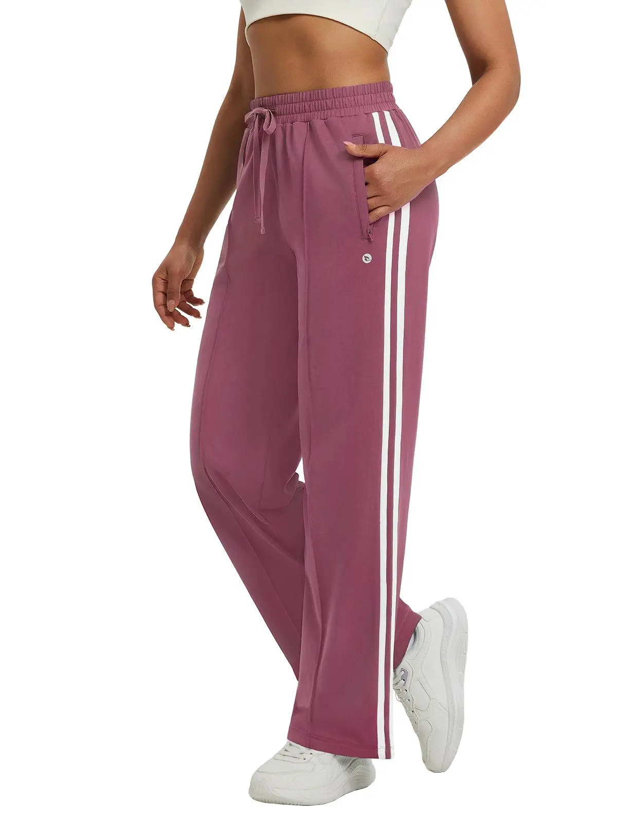 baleaf Women's Fleece Lined Pants Wide Leg Track Pants with Zipper Pockets Loose Fit Straight Leg Pull on Pants for Winter