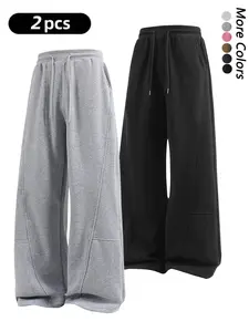 Men's Fleece-Lined Loose Wide-Leg Sweatpants, Y2K Street-Style Oversized Joggers, Unisex Casual Loungewear Pants, Deconstructed Leisure Trousers Suitable for Daily Wear & Street Fashion