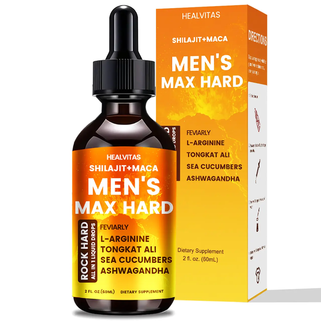 HealVitas Premium Men’s Herbal Liquid Drops 60mL, All-In-One Natural Dietary Supplement with Shilajit, Maca, Tongkat Ali, L-Arginine, Sea Cucumber & Ashwagandha, Daily Gentle Nutrient Wellness Support