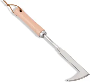Crack Weeder 12" Stainless Steel Crevice Weeding Tool with Wood Handle L-Shaped Side-Walk Weed Puller Spatula for Garden Lawn Yard Patio Terrace Paving Moss Small Gardening Tool