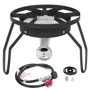 Propane Burners for Outdoor Cooking, 200,000 BTU/hr, Heavy Duty Single Burner Propane Gas Stove with 0-20 PSI Adjustable Regulator and 4ft Hose, Turkey Fryer Burner for Home Brewing, Round bbq