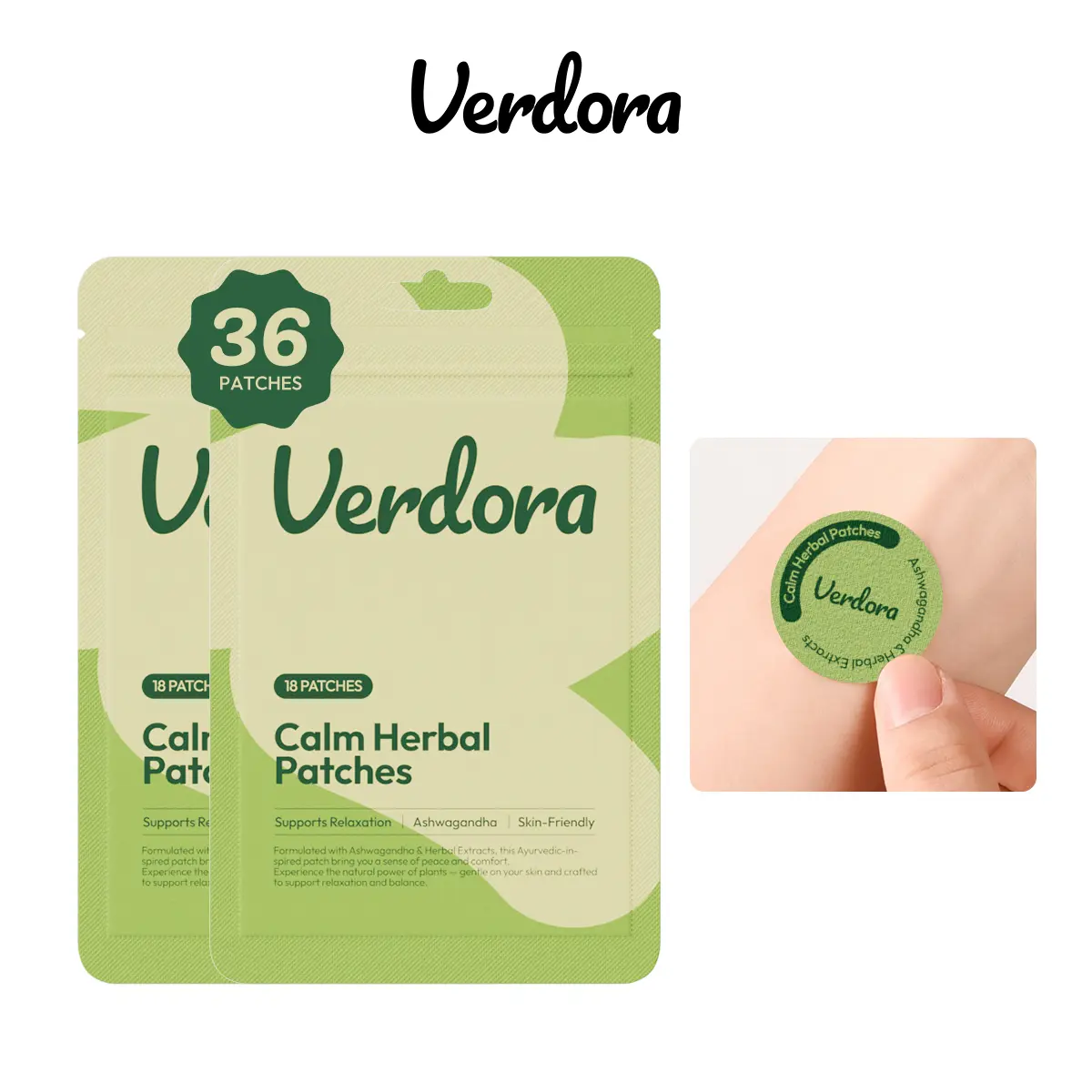 VERDORA Botanical Ear Patches, Daily Wellness Self Care Patches with Ashwagandha, Ginger & Citrus Junos Extract, Comfortable Behind-Ear Patch