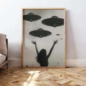 Retro UFO Wall Art, Photography Poster Print Aesthetic UFO Poster, Surreal Art Print Trendy Wall Decor, Artistic Gift, Ornaments Room Decoration