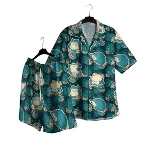 Snorelax  PKM Hawaii Set Hawaiian Shirt, Hawaiian Short - For All Ages Palm Tree Anime Manga Shirt Video Game Gifts Summer Beach Tropical Floral Aloha