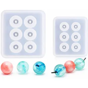 2pcs Sphere Ball Silicone Bead Molds with Holes Round Resin Epoxy Mold for Jewelry Polymer Clay Soap Making Cabochon Gemstone DIY Crafting, Diameter 12mm 16mm, 2 in Set