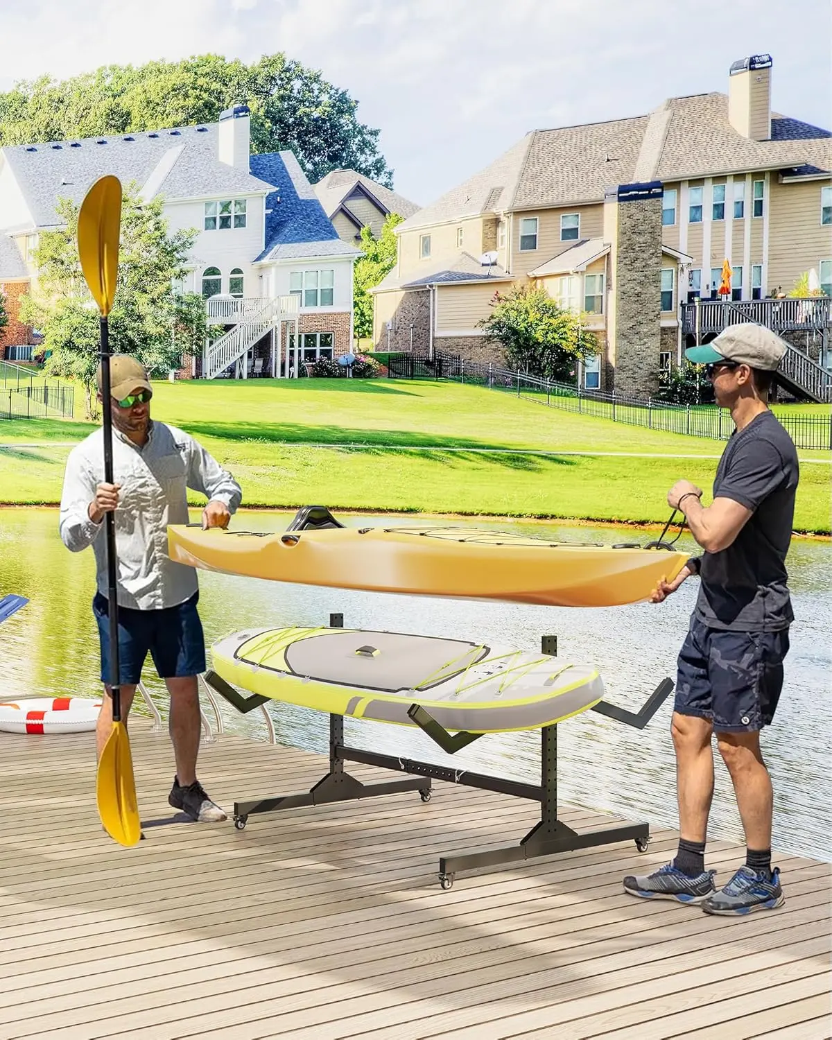 GAOMON 2 Kayak Rack with Lockable Wheels, Freestanding Kayak Storage Rack for Garage & Outdoor Storage, Heavy Duty Metal Stand for Canoe, SUP, Surfboard & Paddleboard