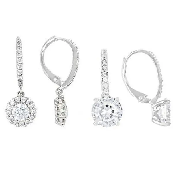JTV White Cubic Zirconia Rhodium Plated Earring Set 8.04ctw