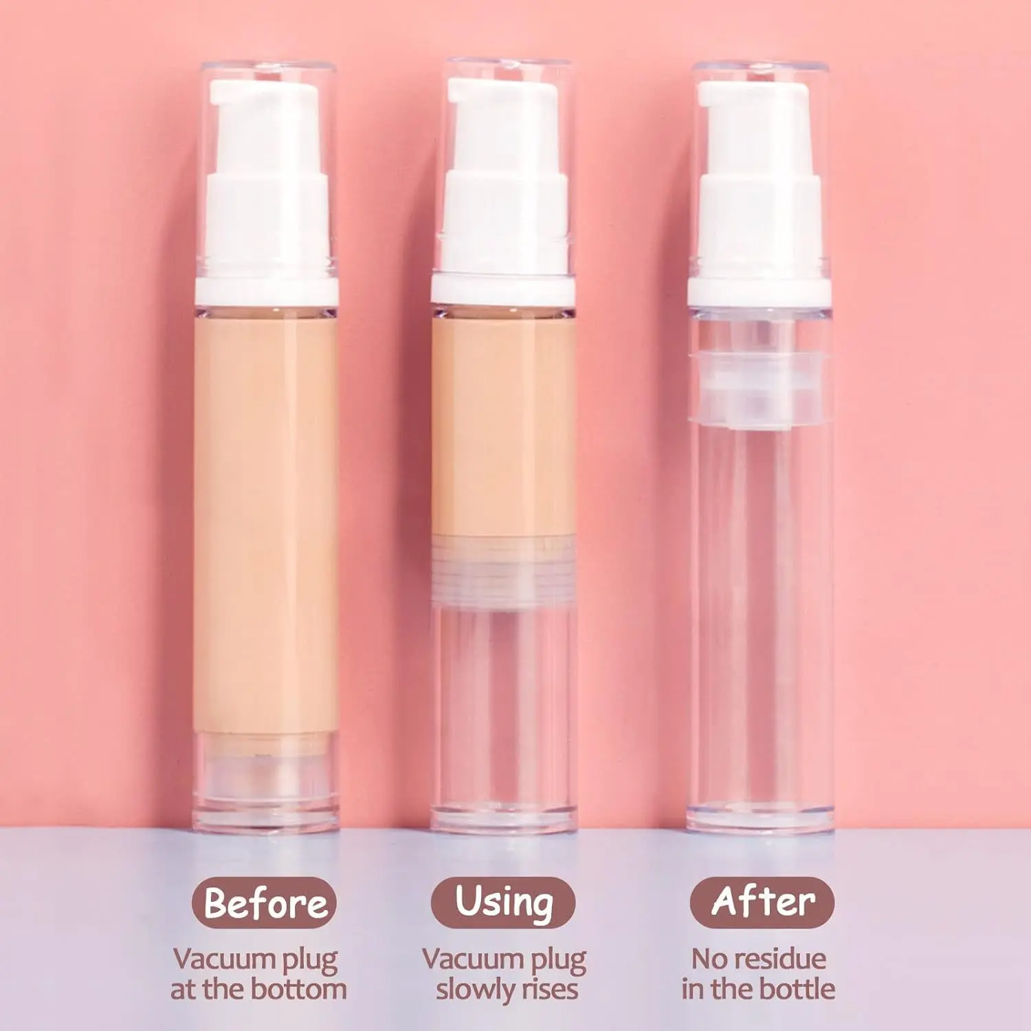 3-Pack 5ML Vacuum Dispenser Bottles, Refillable Transparent Travel Makeup Cosmetic Containers, Compact Lightweight Portable Press-Down Serum Sample Bottles, Cosmetics Storage Bottles, Cosmetics Accessories
