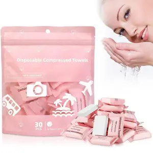 Compressed Towels Tablets, Compressed Towel 30 Pcs Disposable Compressed Face Towel Pack Portable Cotton Coin Tissue Single Use Towelette Camping Towel Soft Absorbent Towel for Travel/Home/Outdoor Activities