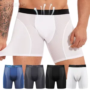 cattibor Men's Athletic Boxer Briefs, Plain Long Leg, Breathable Anti-Chafing Viscose Spandex Fabric