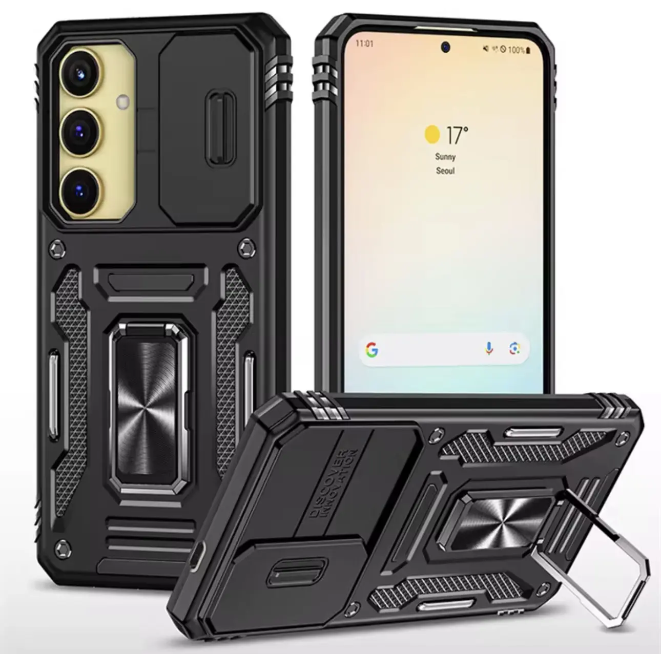 Defender Phone Case For ( Samsung Galaxy S24FE ) with Metal Ring Kickstand and Camera Cover Casing Protection