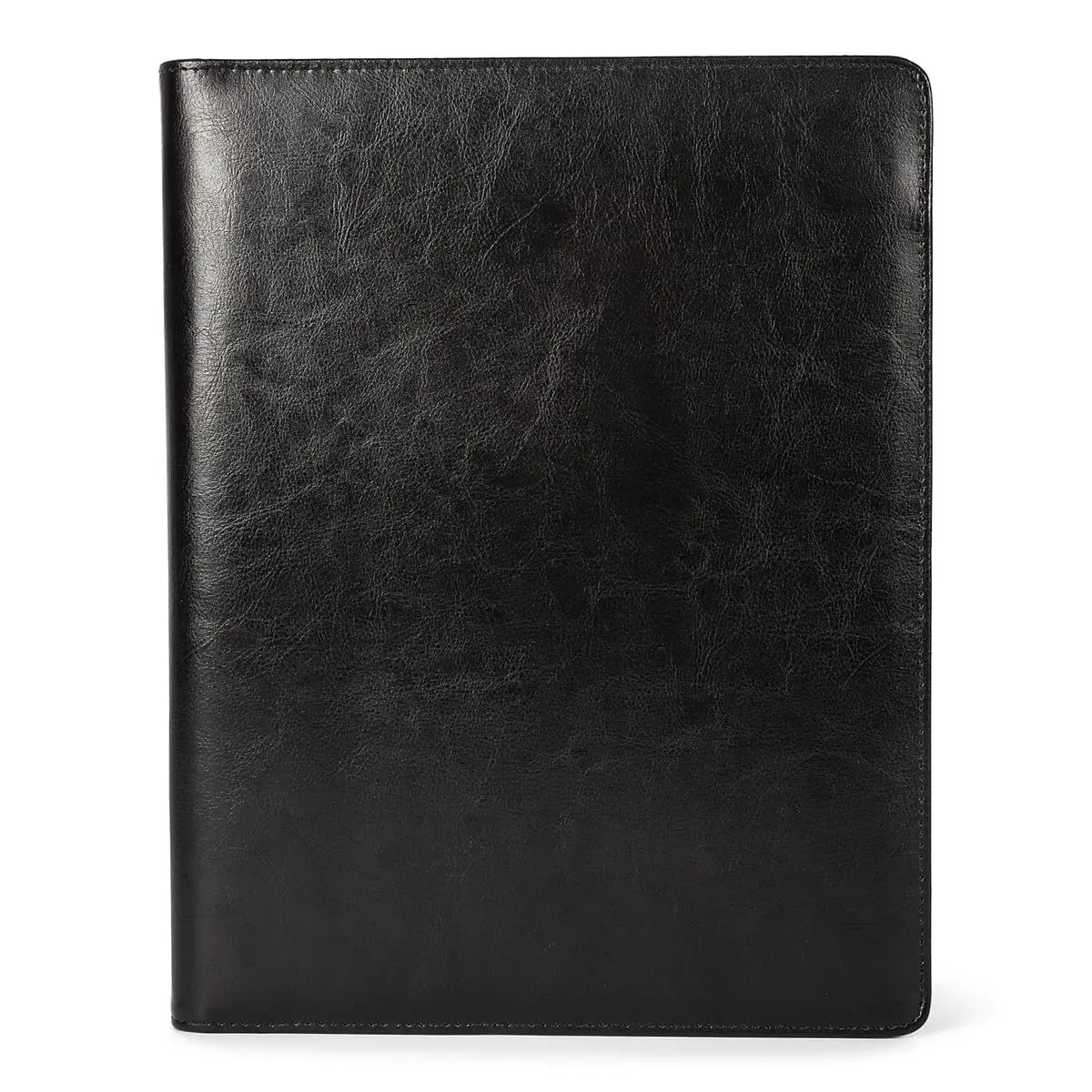 Men's Professional Genuine Leather Padfolio - Letter Size Business Document Organizer with Note Pad, Flap Closure, Pen Loop, ID Window, Black