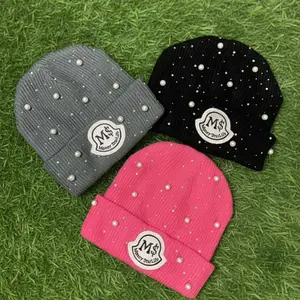 Money Star Life Mobstar High End Comfort Fit Stylish Rhinestones Signature Beanies for Everyday Use in Grey Black & Pink