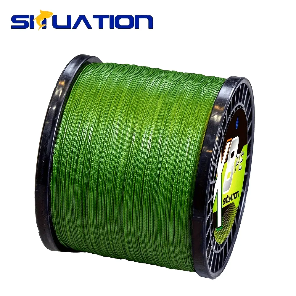 SIIUATION 8-Strand Green PE Fishing Line, 12-100lbs High Strength, 1000m/1093yds Wear-Resistant, 0-Stretch Long Casting Line for Outdoor Fishing Sports