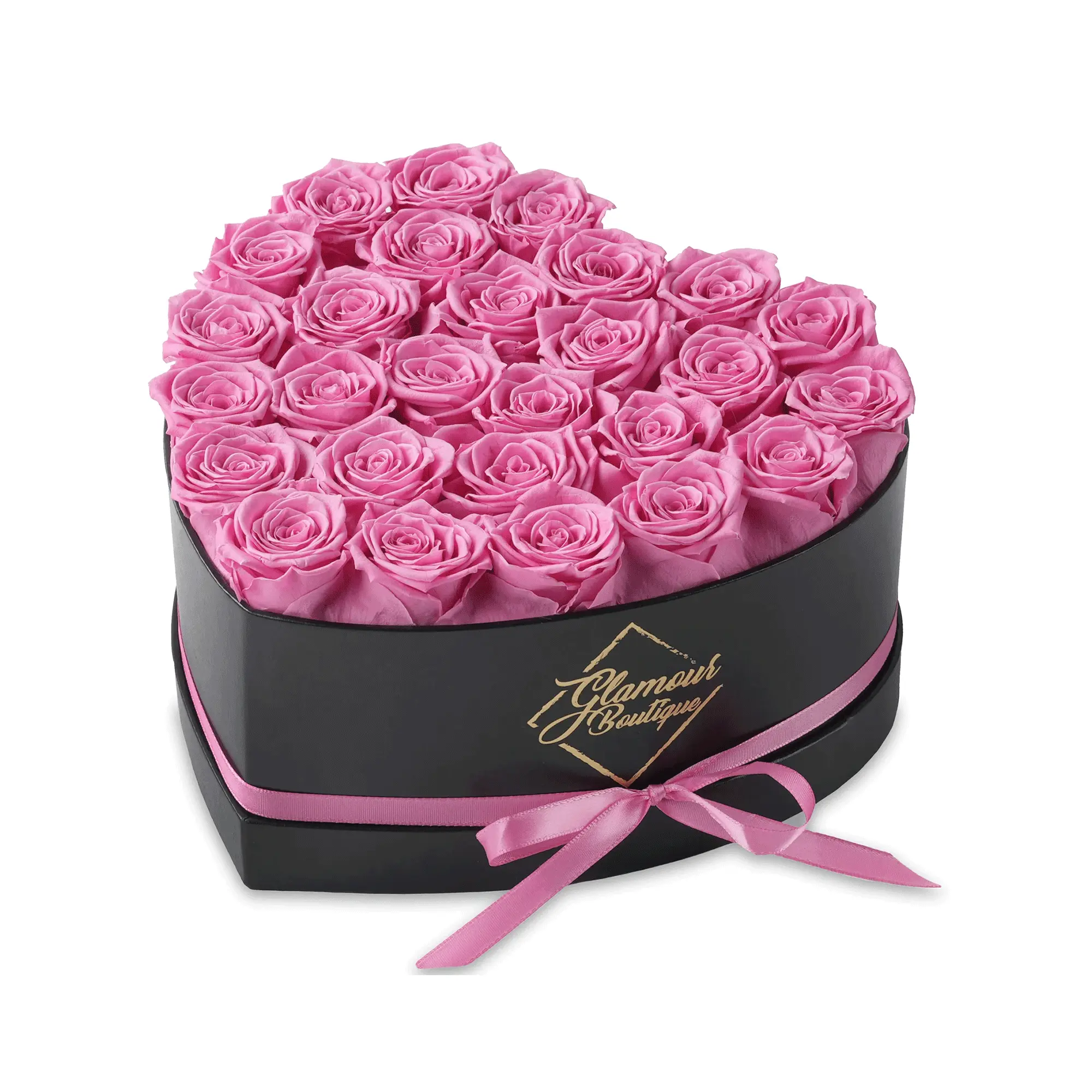GLAMOUR BOUTIQUE Immortal Love Black Heart Artificial Eternal Roses - 27 Pink Fake Flowers, Decorative Box with Flower Design for Home & Garden Decoration