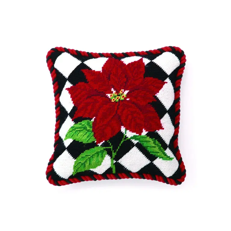 Peking Handicraft 31SSX117AC10SQ 10 x 10 in. Poinsettia Diamonds Needlepoint Throw Pillow