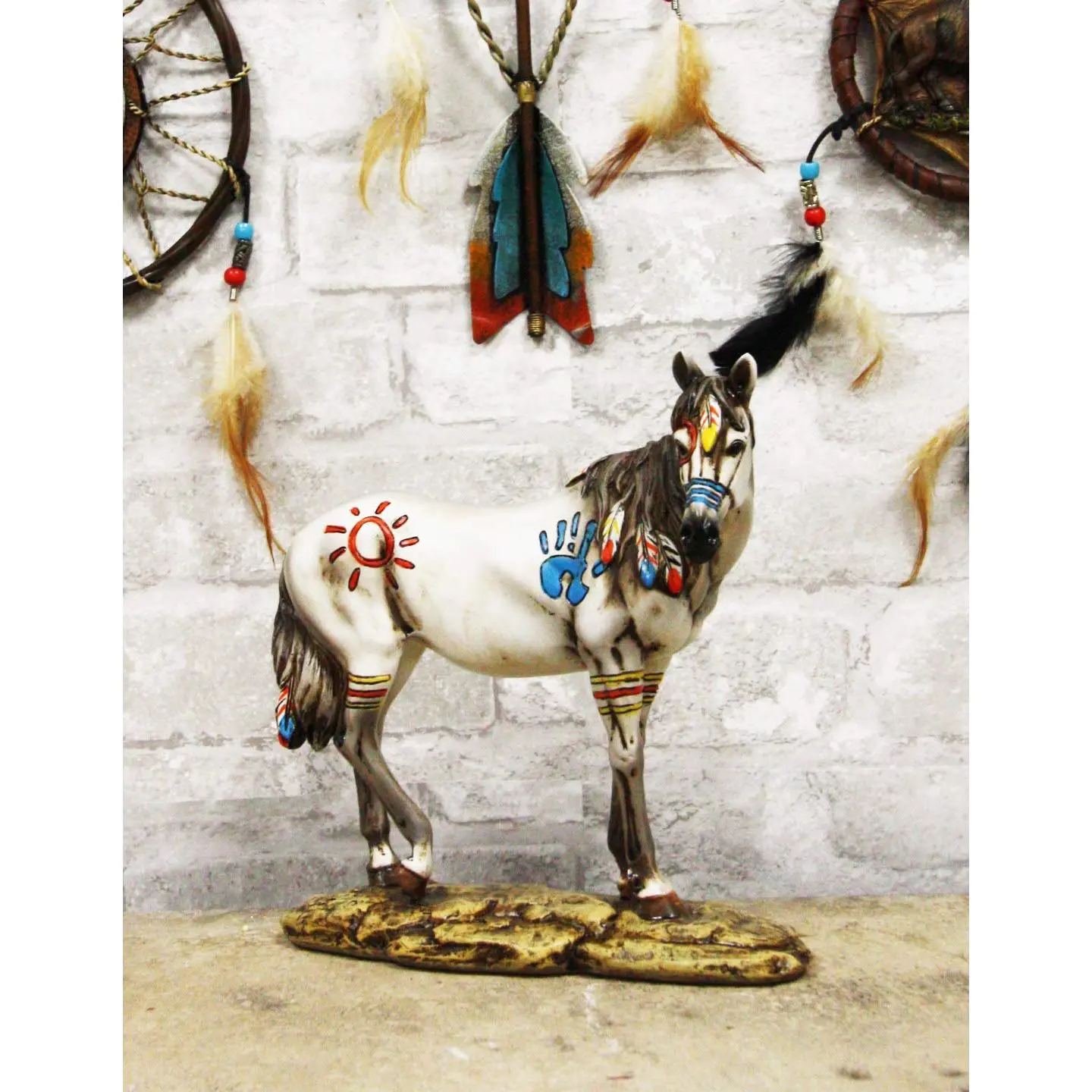 Ebros Hand-Crafted Native Indian Tribal Beauty Medicine Spirit Horse Statue, 8" Tall 4" Deep Home Decor Sculpture Figurine, Ideal Gift for Home Supplies Enthusiasts