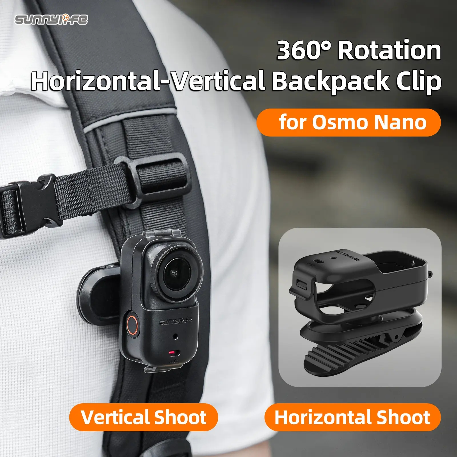 for DJI Osmo Nano Backpack Clip, Camera Mount, for Sports, Campus Photography, Holiday Travel, Backpacks and Bicycle Handlebars Accessory, 360° Rotating, for Horizontal and Vertical Shooting, Ideal Gift for Nano User, Lightweight Design, Easy-Open
