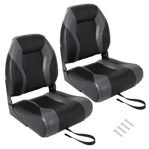Garvee 2 Pack High Back Folding Fishing Boat Seats with Thickened Sponge Padding and Hinges, Includes Stainless Steel Screws, Fits Sightseeing Boats, Speedboats, Canoes - Black Thickened Design