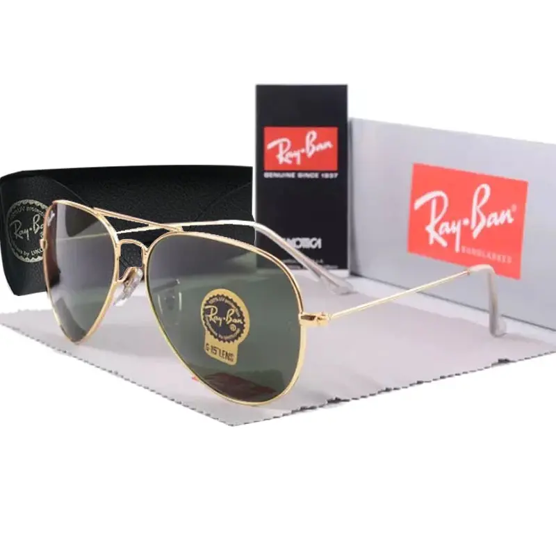 Ray-Ban Aviator Fashion Sunglasses, Gold Metal Frame Gradient Lens Eyewear for Men Women, Casual Outdoor Style