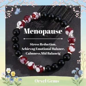 Menopause Support Bracelet – Black Obsidian & Sardonyx Beaded Bracelet | Emotional Balance, Stress Relief & Grounding Energy Jewelry for Women