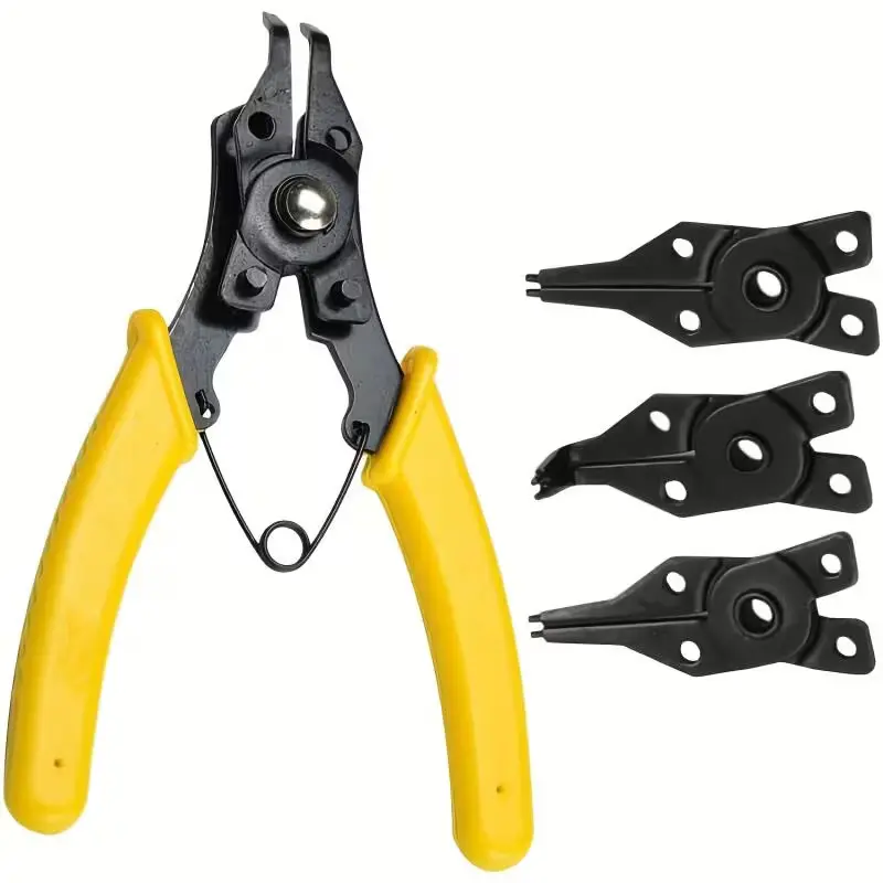 455 Heavy-Duty Circlip Pliers with 4 Interchangeable Jaw Sets, Internal-External Circlip & Retaining Ring Tool, Ideal for Mechanics, Machinery Use