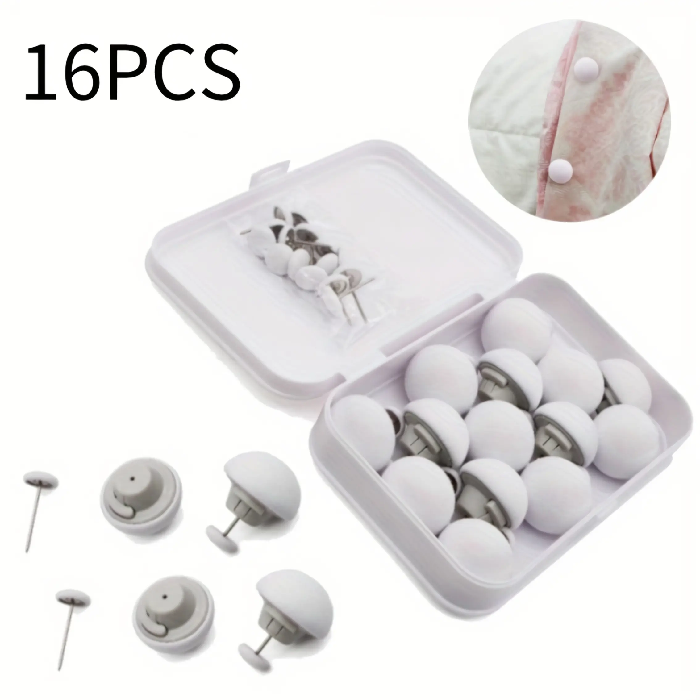 16PCS Duvet Pin Duvet Clips, Duvet Cover Pins Comforter Clips with Soft Fabric Material, Double Sided Pin Fasteners for Quilt, Cushions, Curtains - White