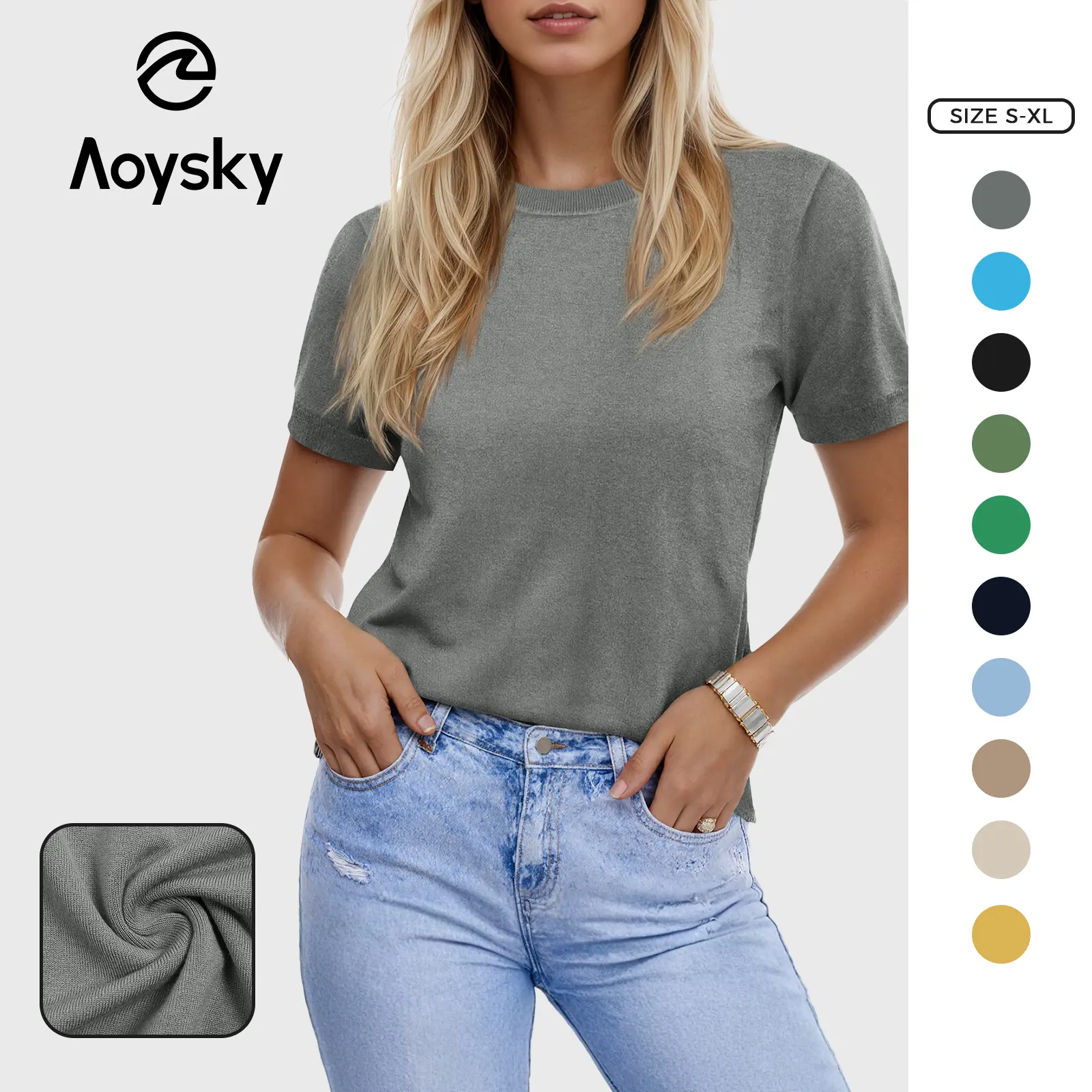 Aoysky Women's Basic Fitted Shortsleeve Polyamide Knitwear - Crew Neck Pullover Top for Casual & Dressy Occasions, Casual Women's Knitwear, Tops For Women, Fitted Women's Pullovers