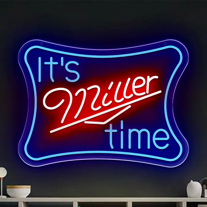 It's Miller Time LED Neon Sign, Handcrafted Dimmable USB Decorative Atmosphere Lighting for Wall Decor, Beer Pub Bar, Casual Rooms Home Gift