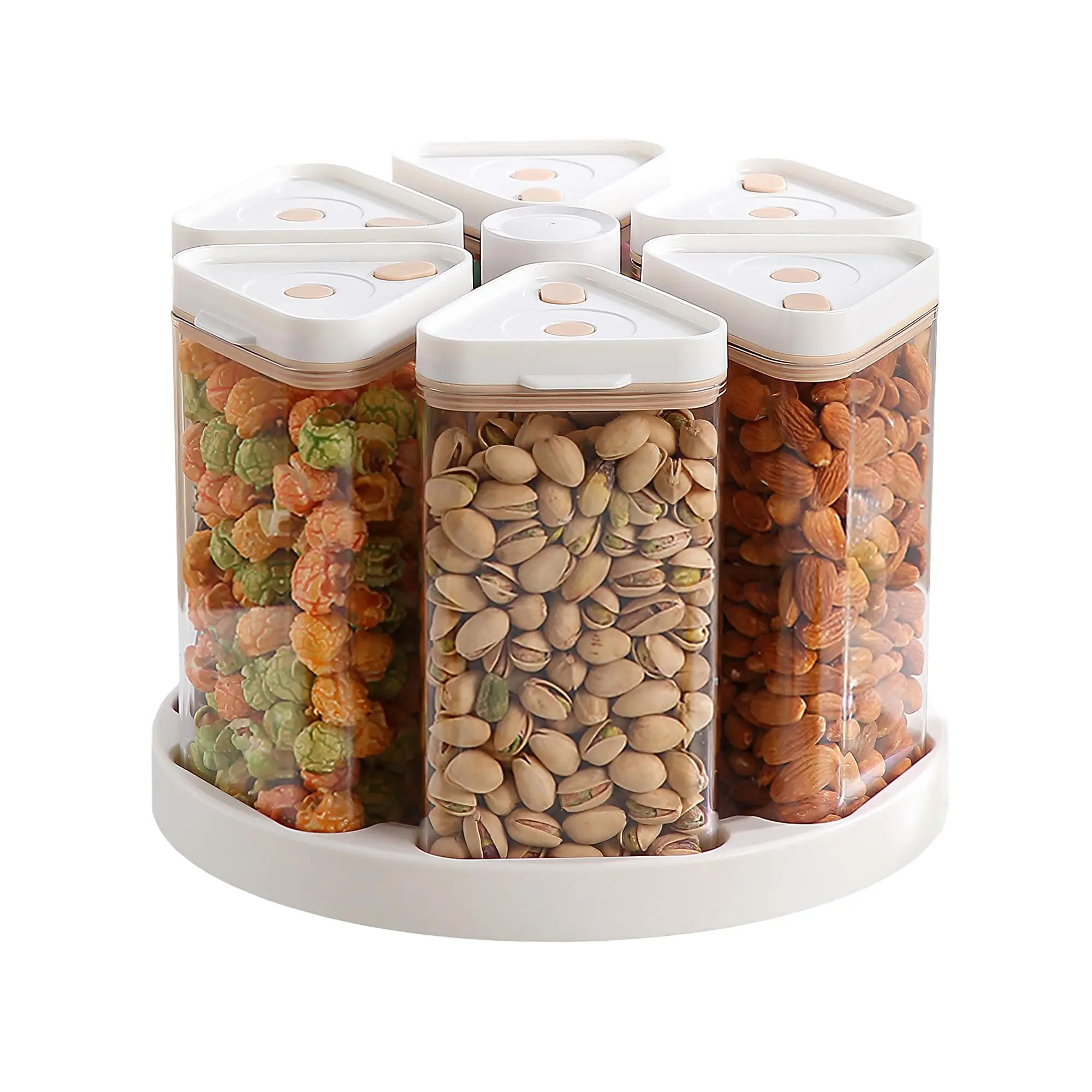 GAOMON 6-Grid Airtight Rotating Rice Dispenser, 360° Rotatable Kitchen Cereal Container Set with Lids for Pantry Grain, Oats, Flour Storage