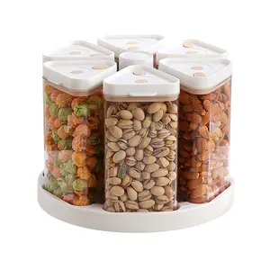 GAOMON Rotating Rice Dispenser 6 Grid Cereal Dispenser for Pantry, 360° Rotating Grain Storage Container with Lids, Food Storage Canister Set for Rice, Oats, Flour & Cereal