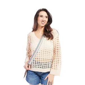 Women's Open Knit Sweater Oatmeal - Simple Design as Described