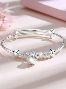925 Silver Lace Pattern Bangle Bracelet for Women, High Appearance, Popular Gift for Valentine's Day & Spring