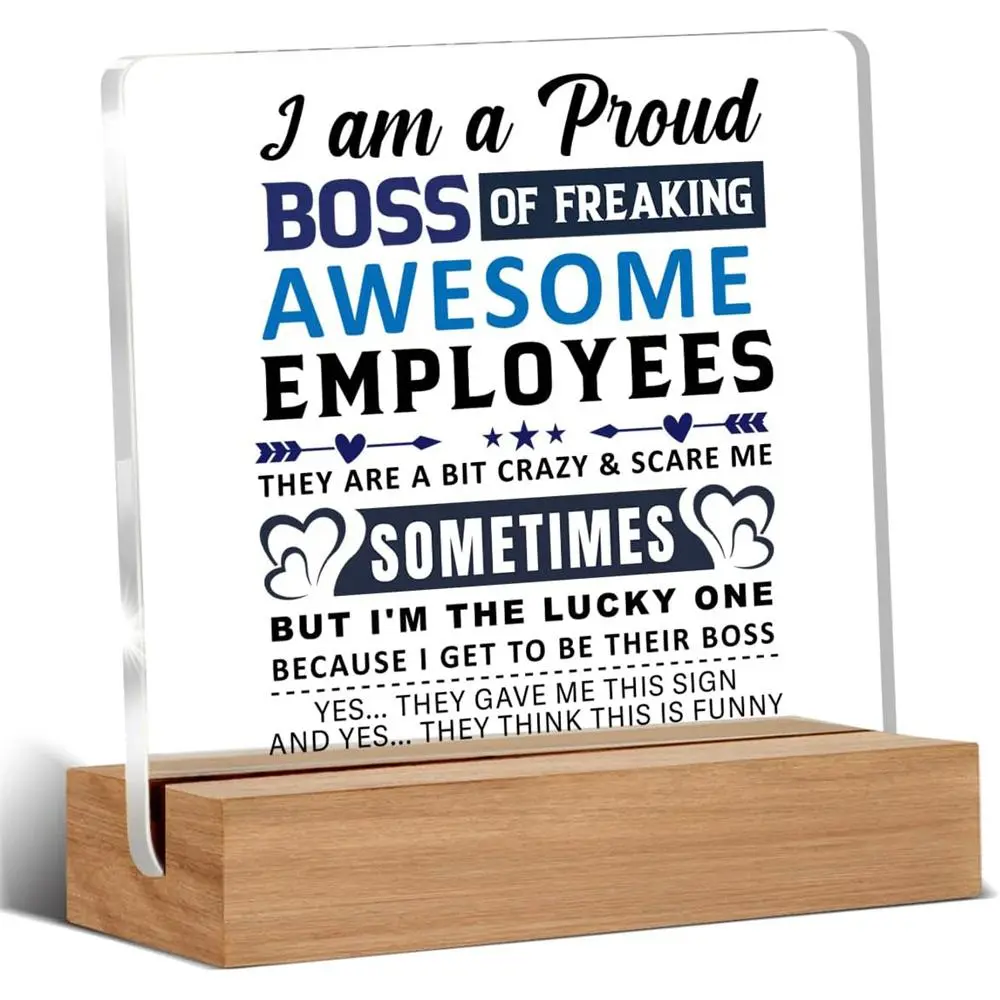 Boss Of Freaking Awesome Employees Letter Pattern Acrylic Plaque, Desktop Ornament, Acrylic Desktop Decoration, Home Decor for Living Room Bedroom Office, Signs, Vintage Plaque Decor, Wooden Home Sign