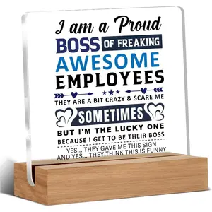 Boss Of Freaking Awesome Employees Letter Pattern Acrylic Plaque, Desktop Ornament, Home Decor for Living Room Bedroom Office, Signs, Vintage Plaque Decor, Wooden Home Sign