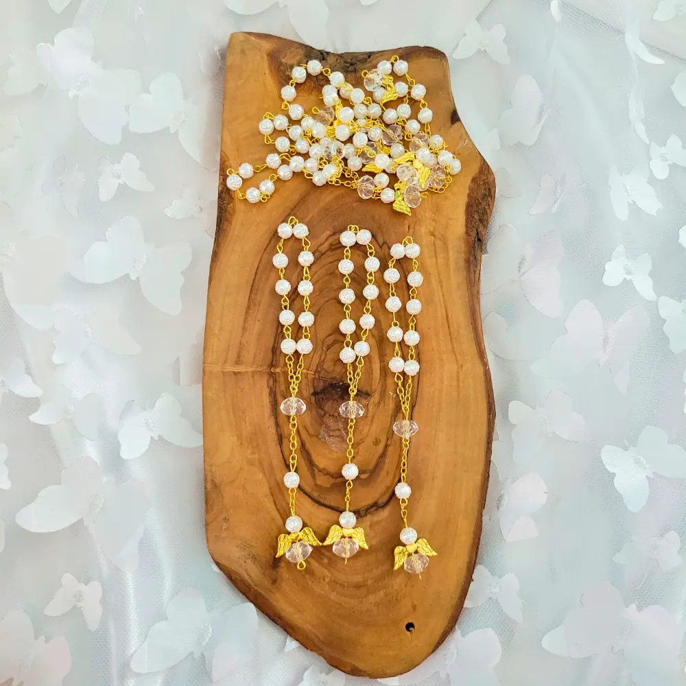 Finger Rosary - Catholic Mini Rosary with Angel Charm, White Acrylic Beads & Gold Accents, 12 Mini Rosaries, 5 Inches Compact Size for Prayer and Ornaments - Gift, Decor, Religious, Decoration
