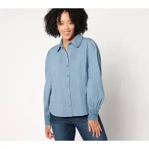 Me by Jennie Garth Aubrey Woven Blouse with Crochet Trim