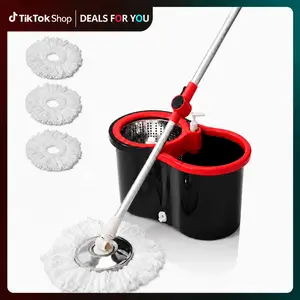 Mop And Bucket Set with 360° Rotatable Mop 3 Microfiber Heads 48-Inch Adjustable  Stainless Steel Adjustable Extended Handle, Handle Efficient Cleaning Supplies