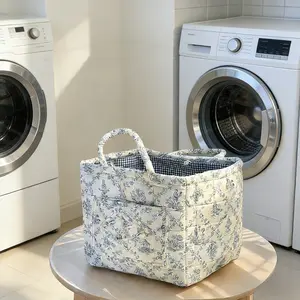 Storage Basket Boho Fabric Large Collapsible Floral Laundry Nursery Hamper Portable Folding Storage for Clothes Toys